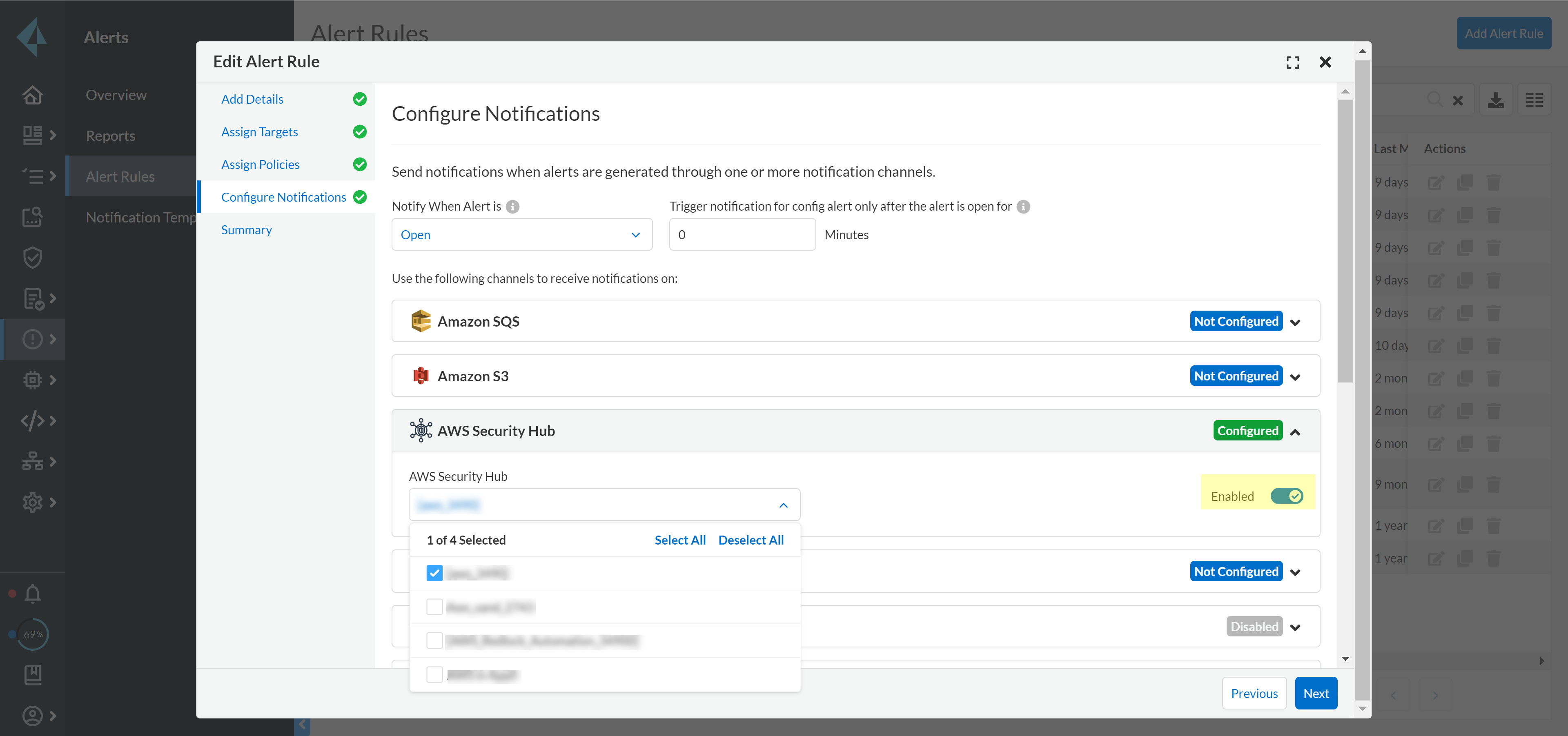 securityhub alert rules notification