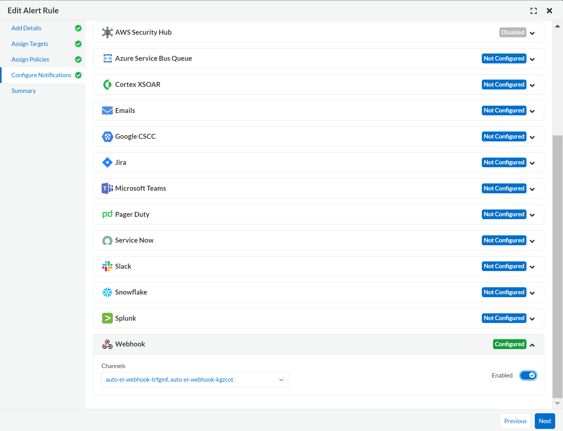 webhook alert rules notification