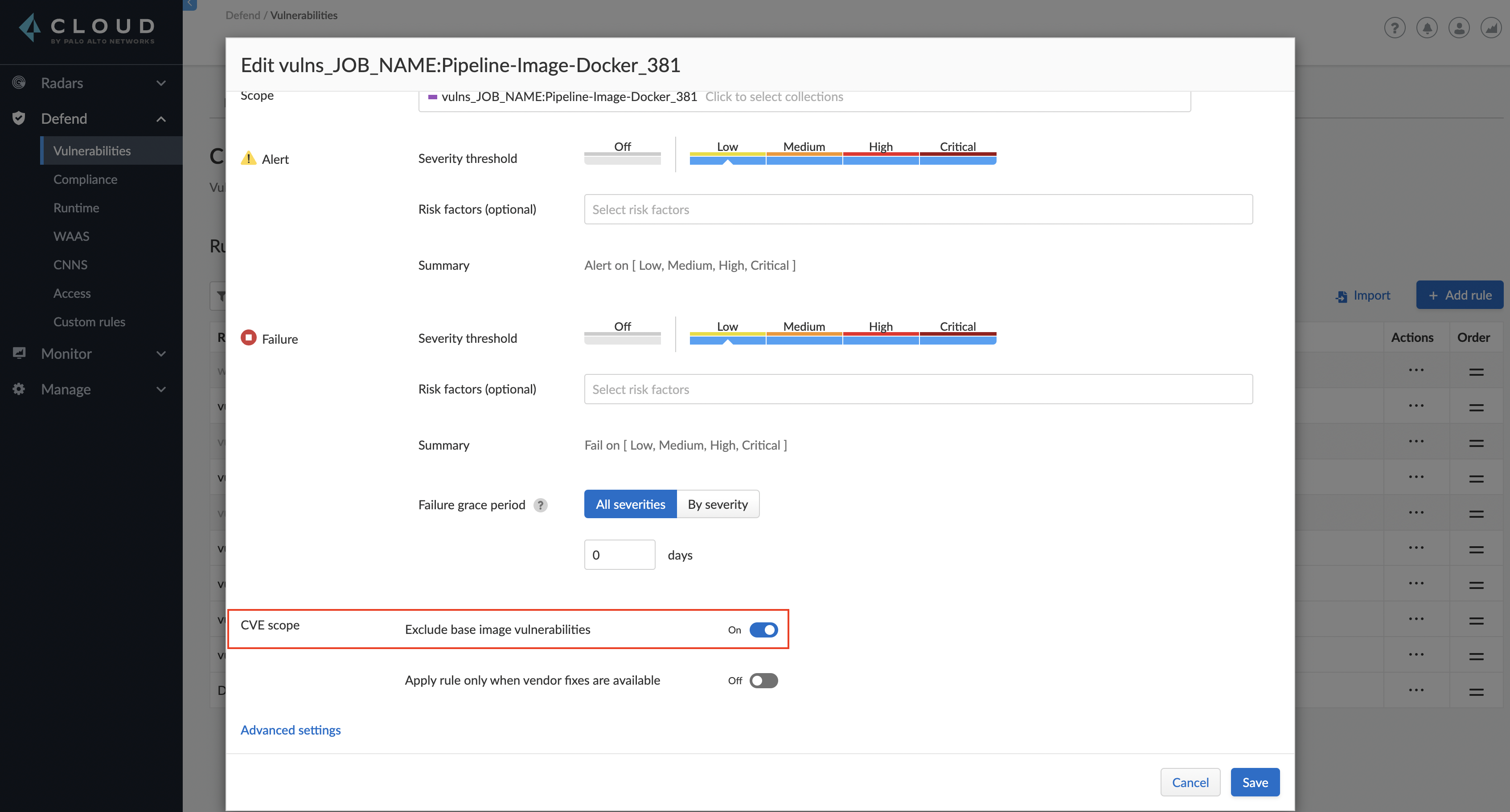 exclude base image vulnerabilities