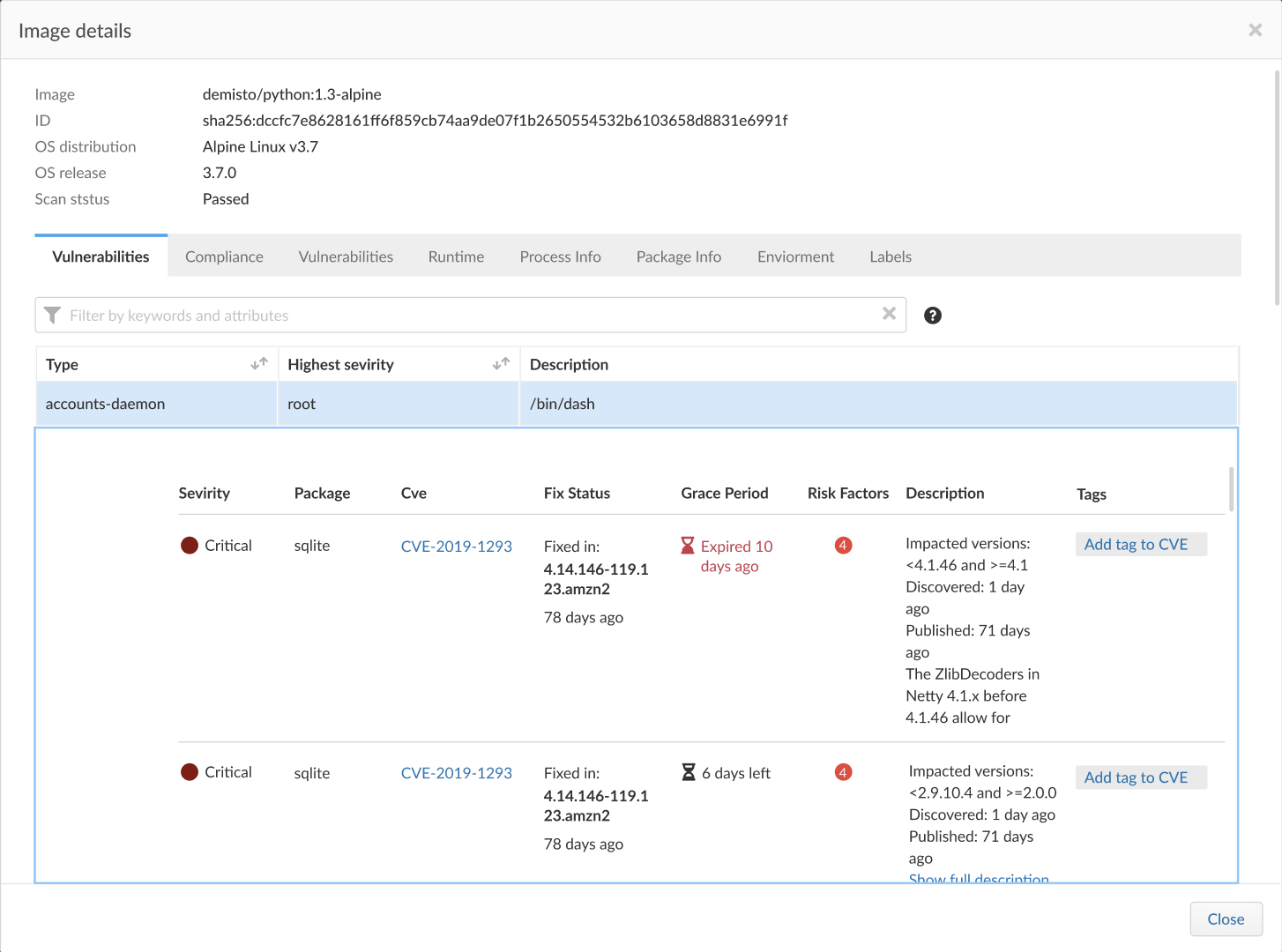 vuln management rules grace period remaining time
