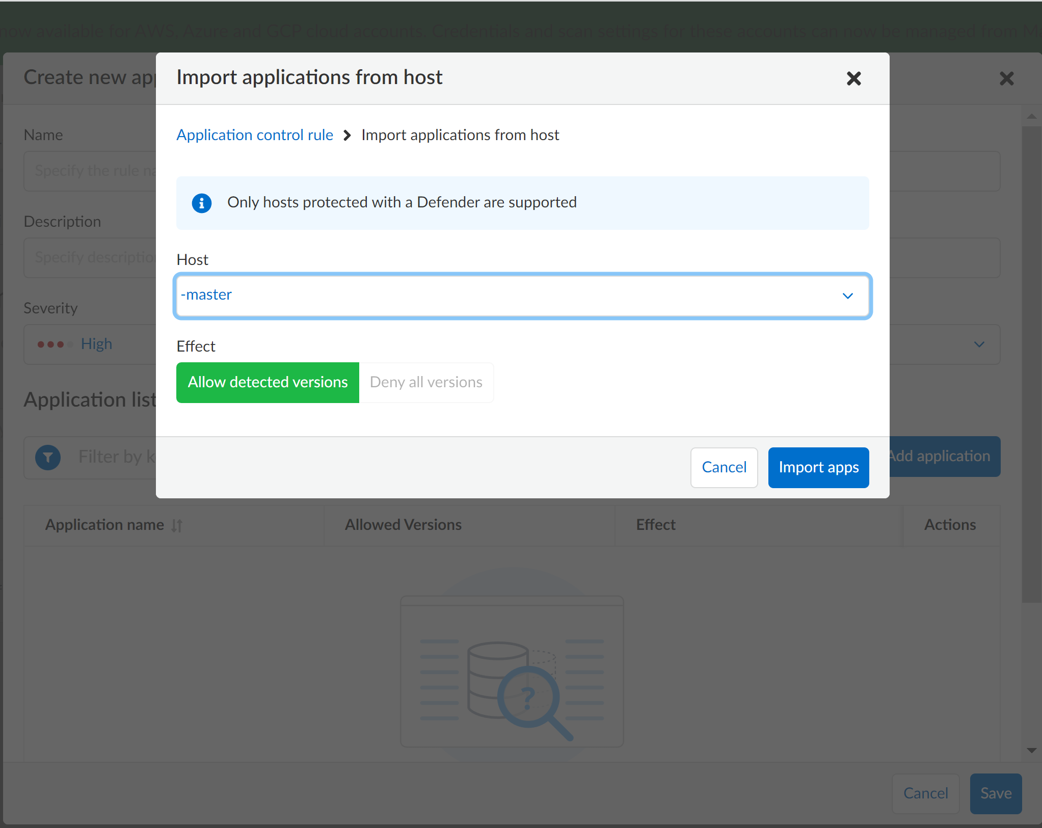 application host control import