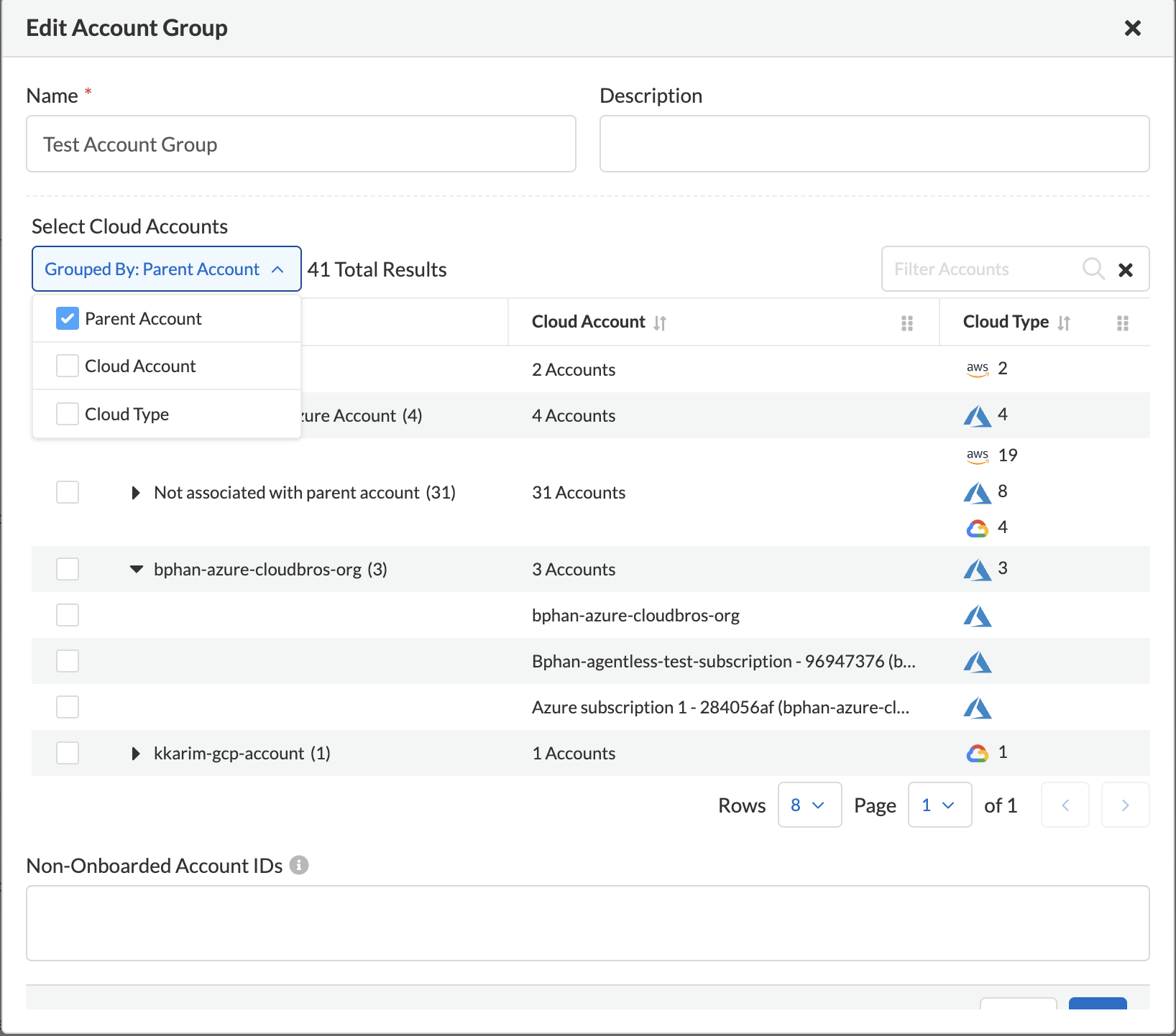 manage account groups by parent account