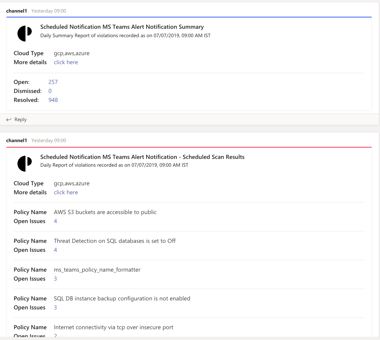 ms teams alert rule message verify