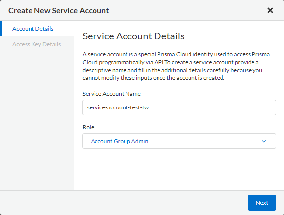 create new service account 1
