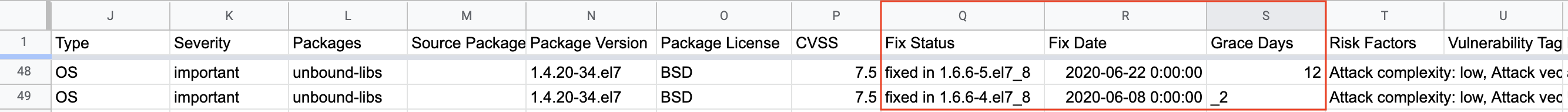 vuln management rules grace period csv scan report