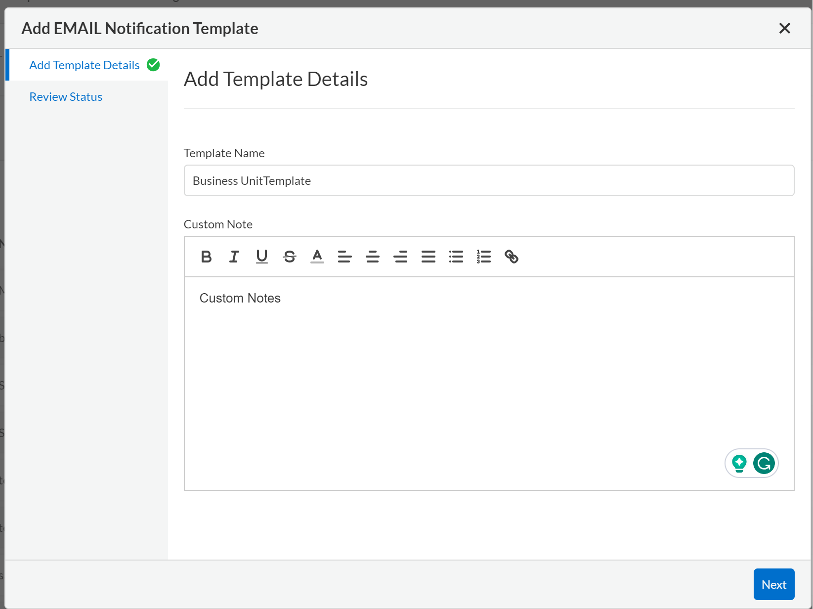 add email notification template 1
