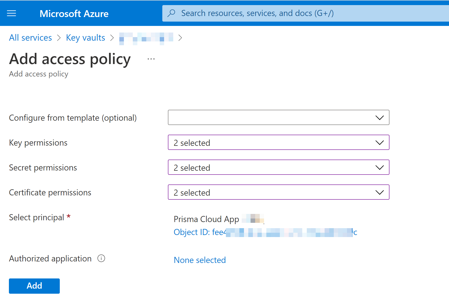 add access policy azure
